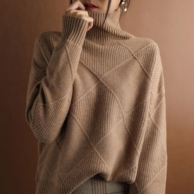 Loose Cashmere Turtleneck Sweater Cardigan-unitmotor™