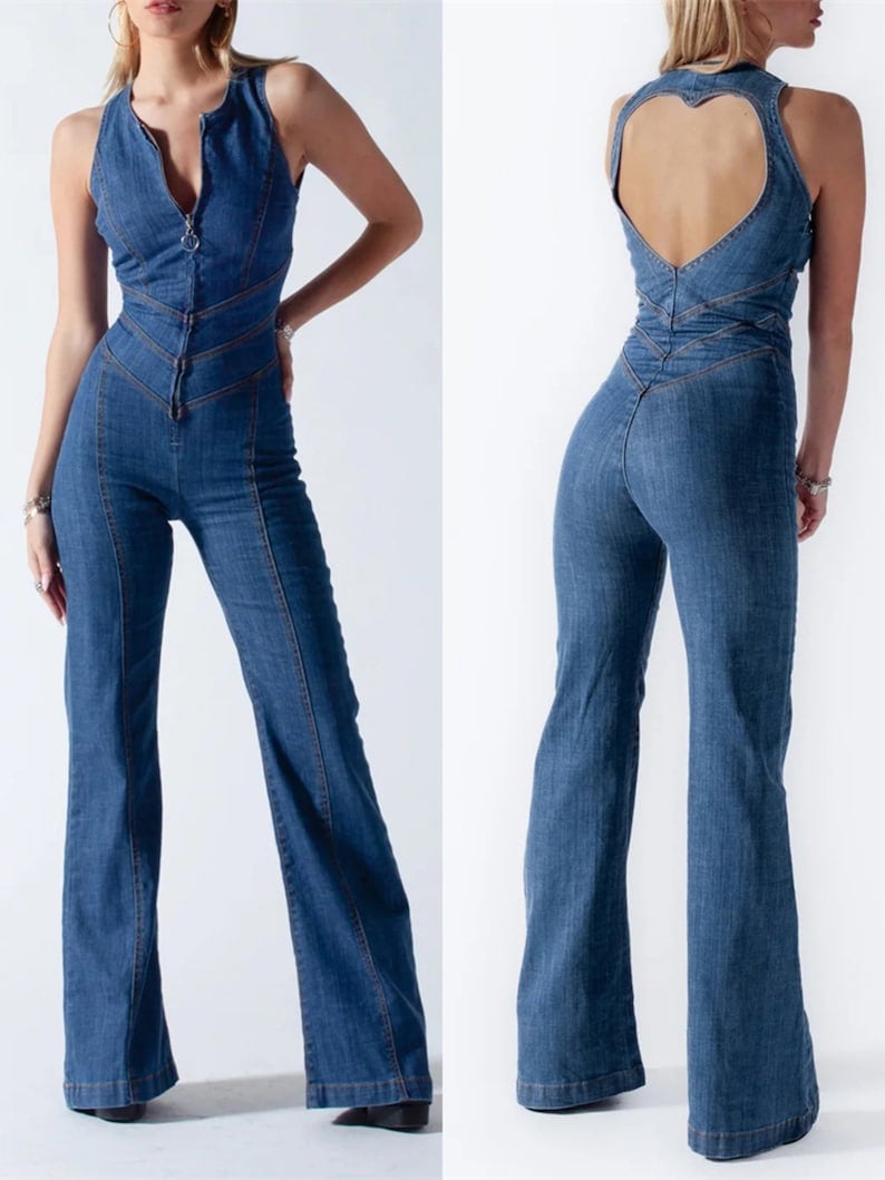 💥49% OFF🔥Backless Heart Cutout Denim Jumpsuit For Women-unitmotor™