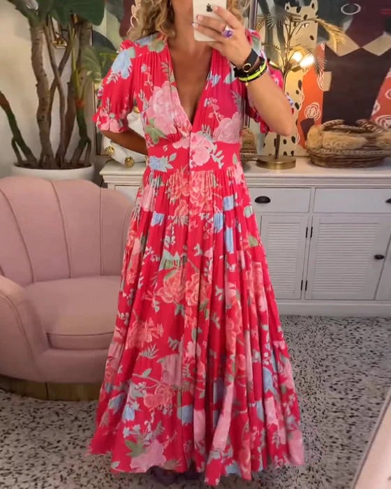V-neck dress with floral print-unitmotor™
