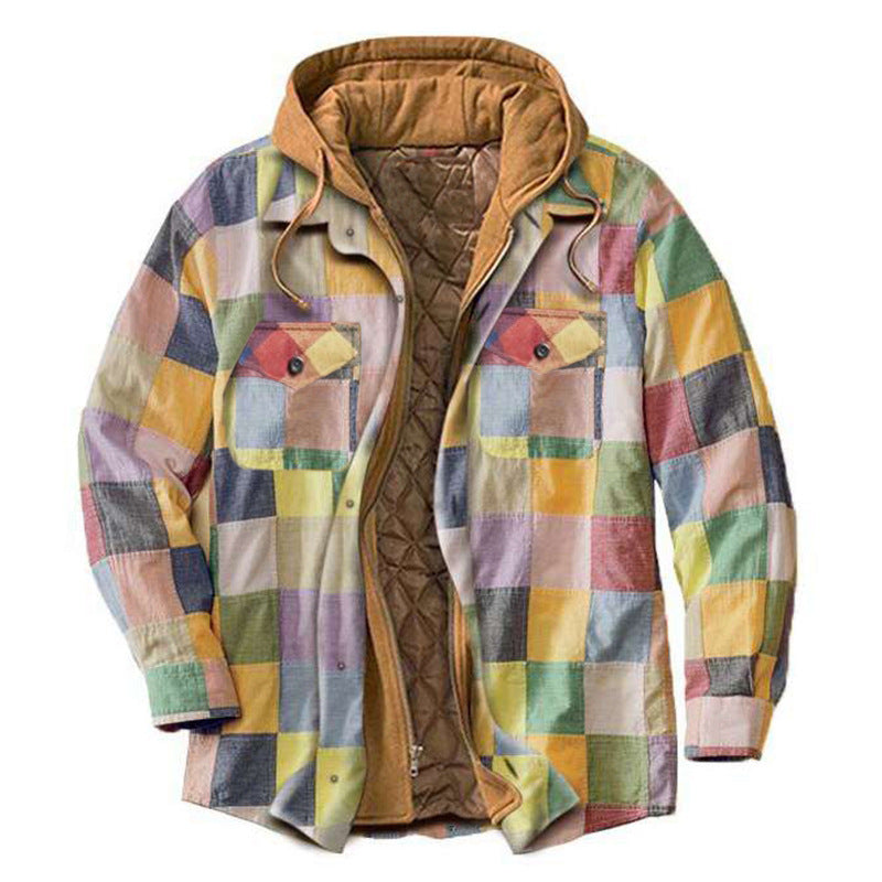MEN'S CASUAL OUTDOOR THICK PLAID FASHION WIND HOODED-unitmotor™