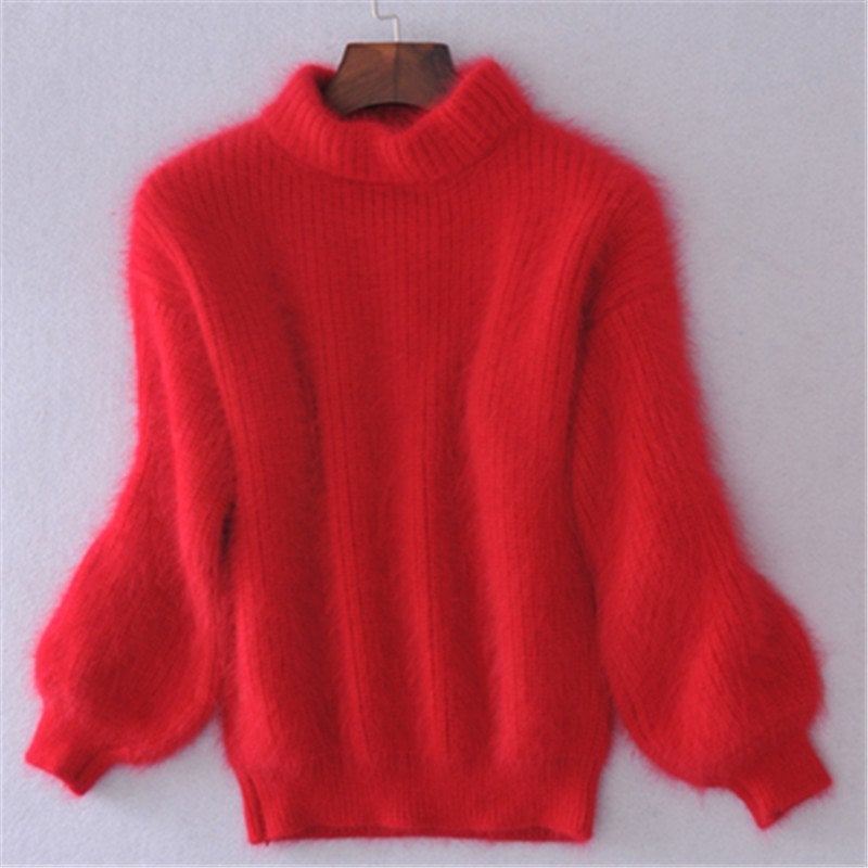 Loose Solid Color Knit Sweater - Vintage Angora Sweater-unitmotor™