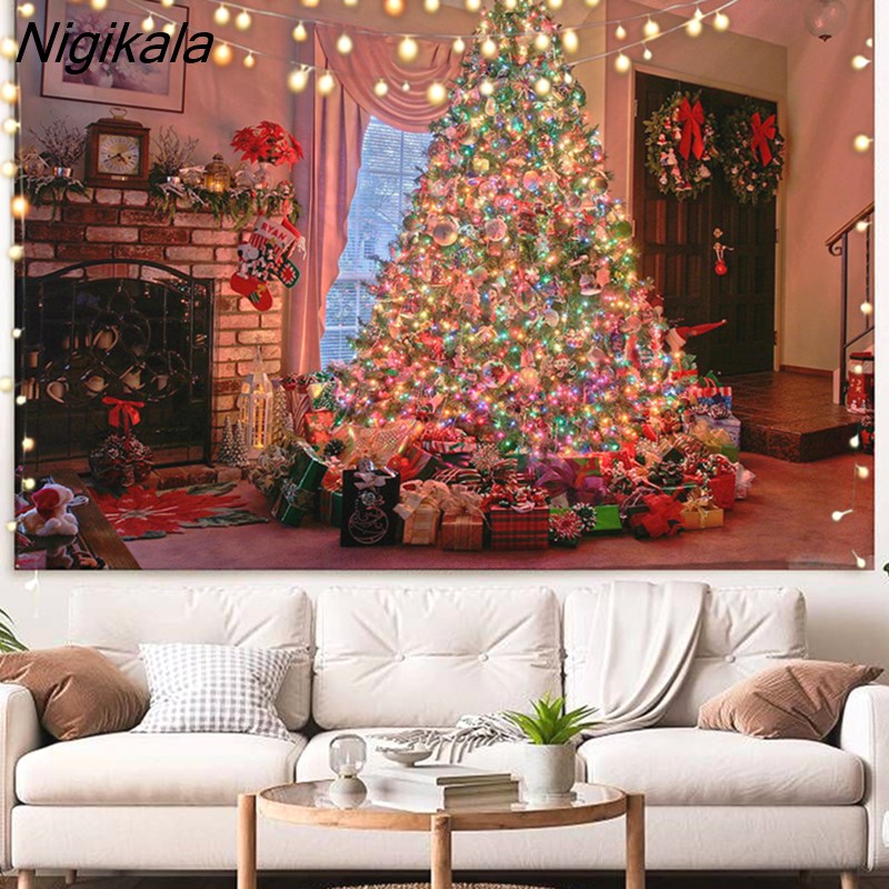 unitmotor™-Nigikala Christmas Decoration Christmas Tree Candle Wall Hanging Tapestry Art Living Room Decorative Bedroom Wall Hanging