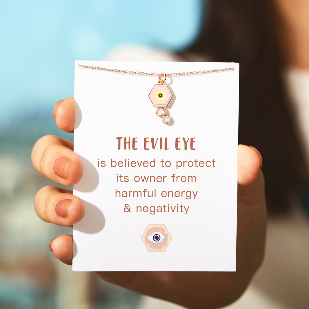 Hexagon Enamel Evil Eye Necklace-unitmotor™
