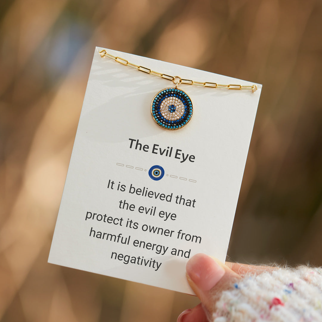 Pavé Evil Eye Circle Pendant Layered Necklace Set-unitmotor™