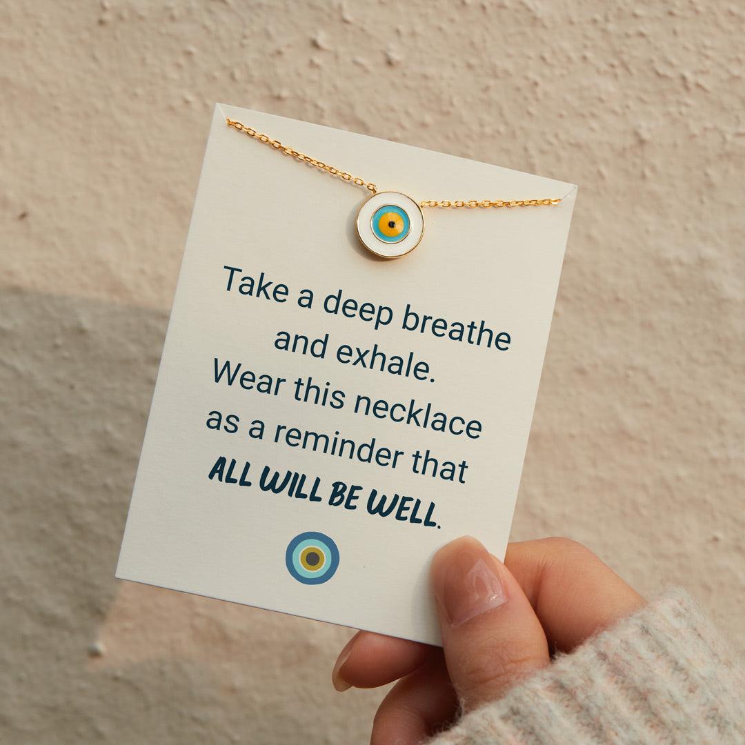 Enamel White Evil Eye Necklace-unitmotor™