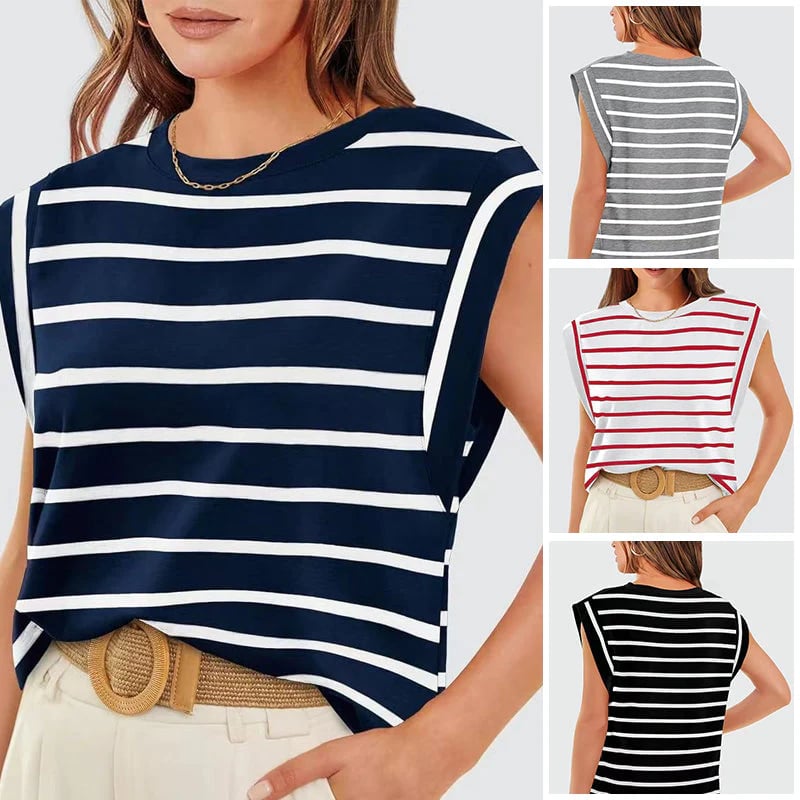 💖Women's Basic Fashion Casual Striped Sleeveless Vest T-Shirt