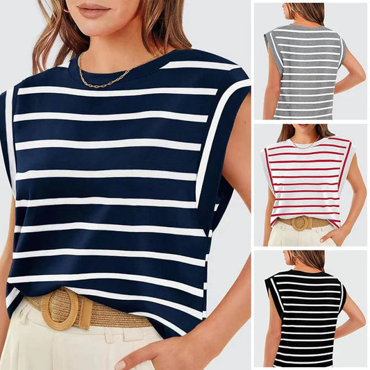 💖Women's Basic Fashion Casual Striped Sleeveless Vest T-Shirt