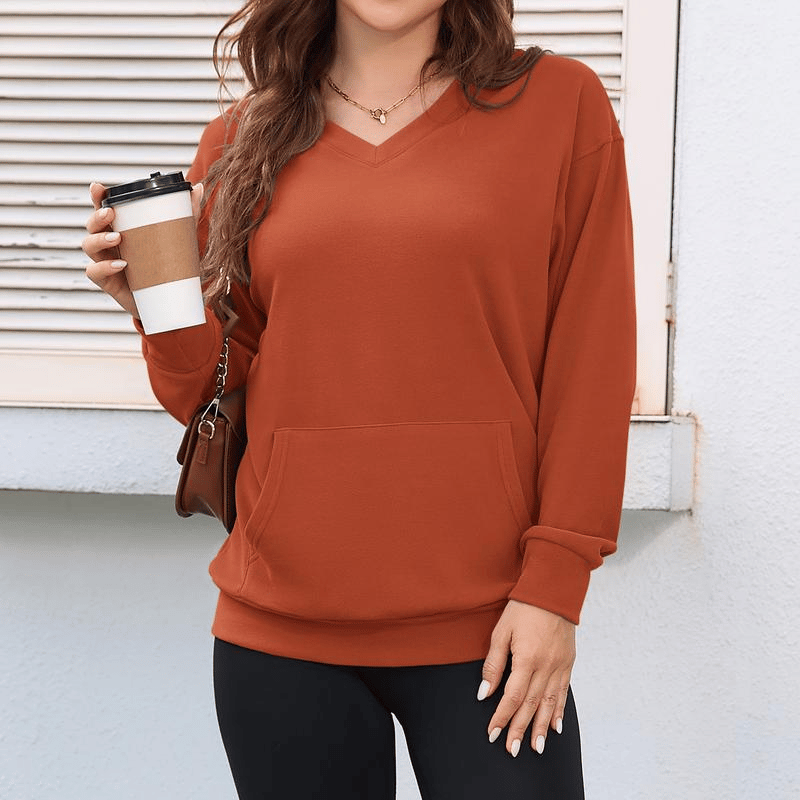 Women's Hoodless V-Neck Kangaroo Pocket Sweatshirt