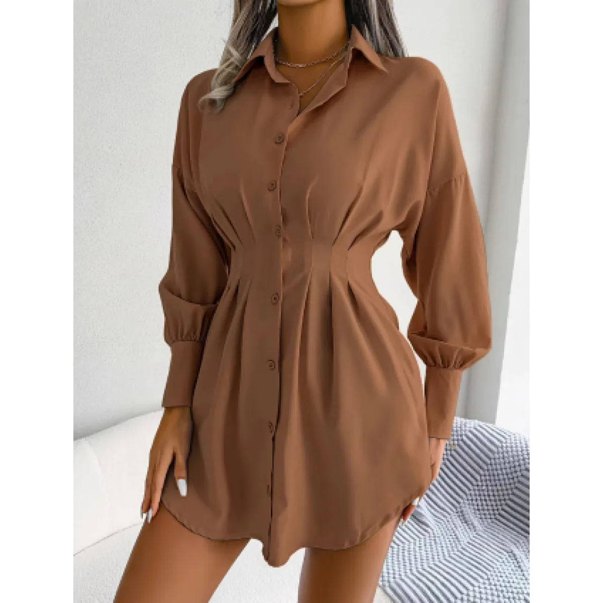 Asymmetric Lantern Sleeve Dress High-Waist | Elegant Fit | Statement Style