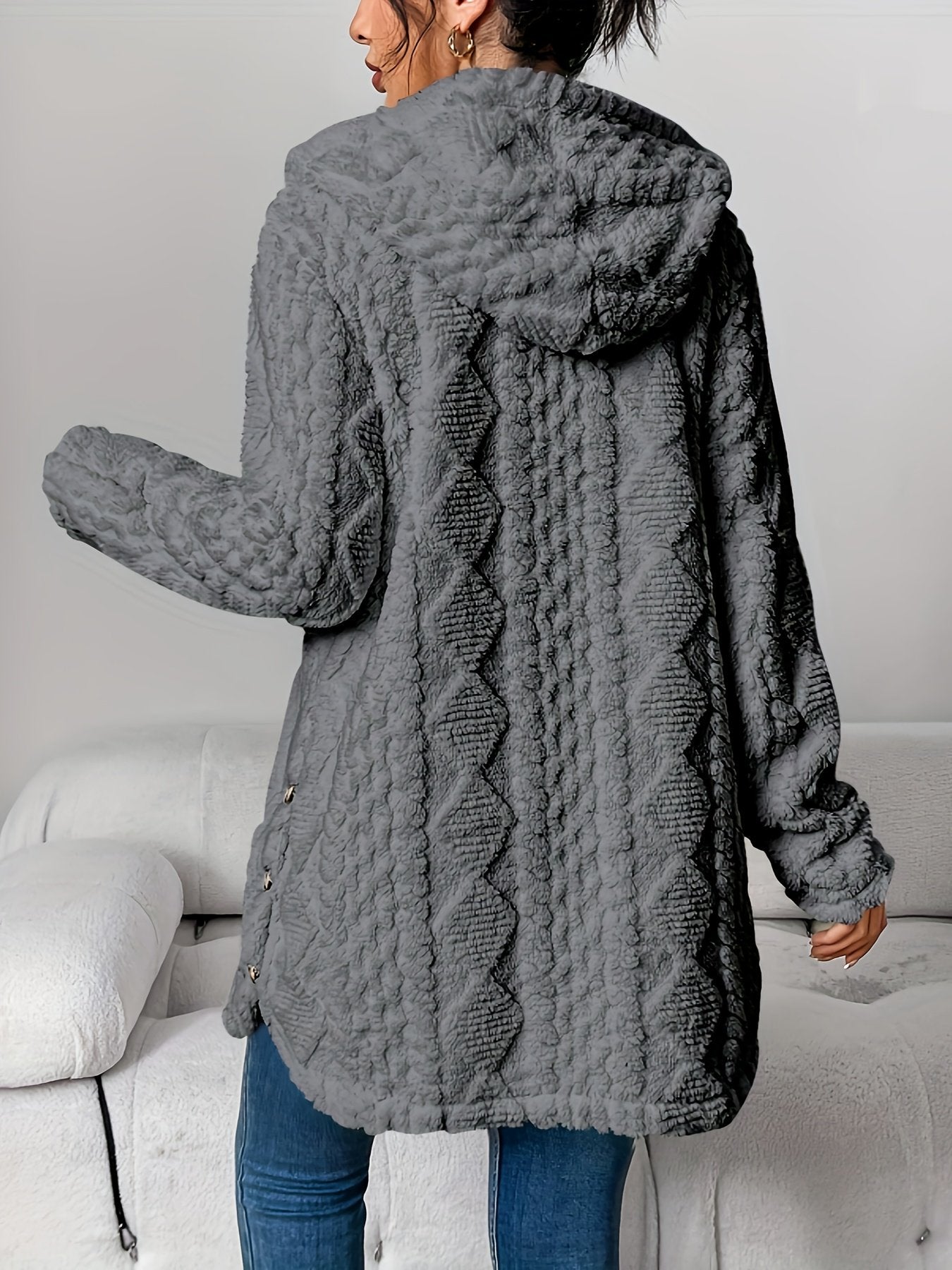 🎉New Arrival-49% Off💛Womens Fuzzy Fleece Button Down Jacket Hooded Open Front Cardigan Sweater