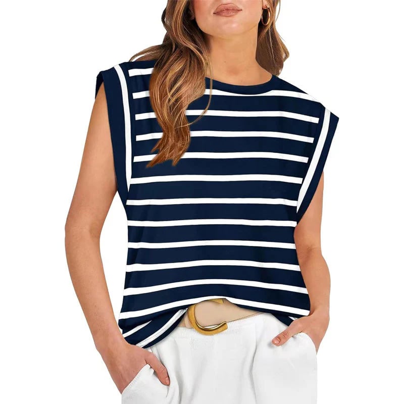 💖Women's Basic Fashion Casual Striped Sleeveless Vest T-Shirt