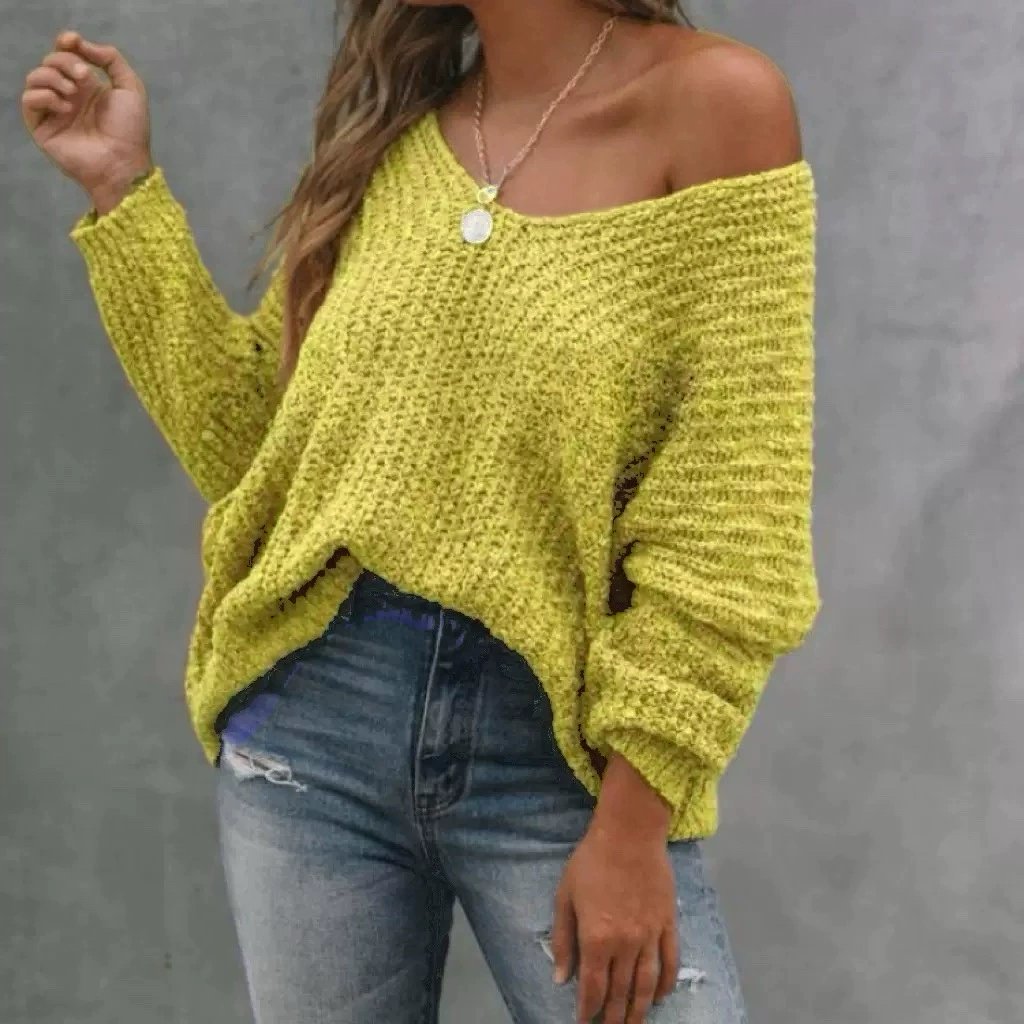 Women's Plain Drop Shoulder V Neck Sweater