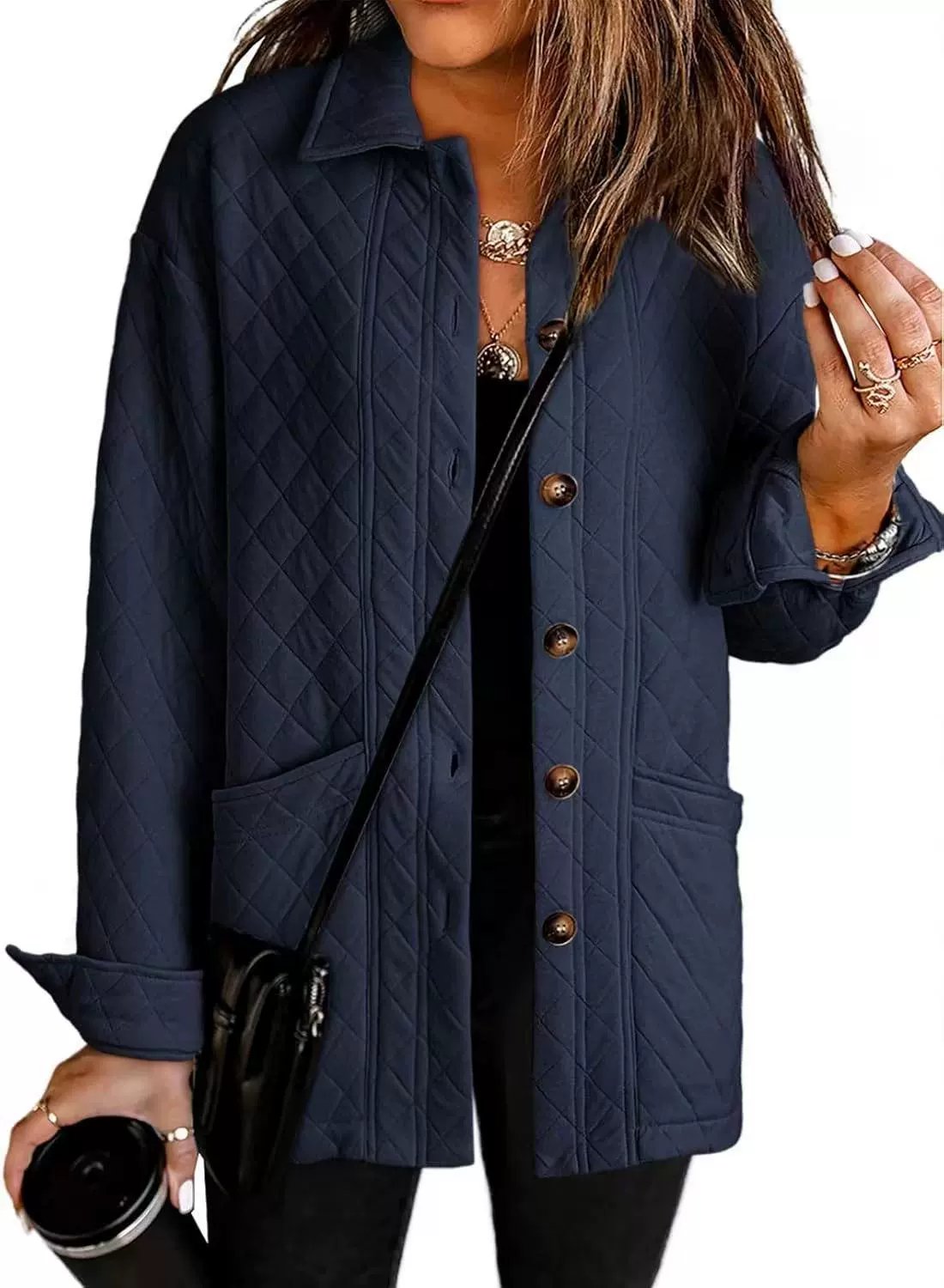Women's Casual Button Down Long Sleeve Quilted Jackets