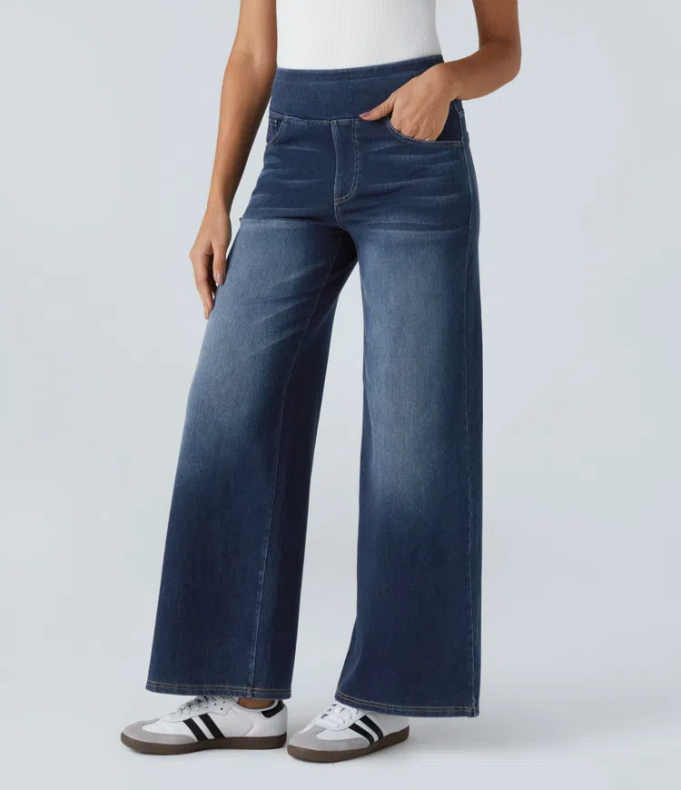 Quinn Super Stretch High-Waisted Wide Leg Jeans-unitmotor™