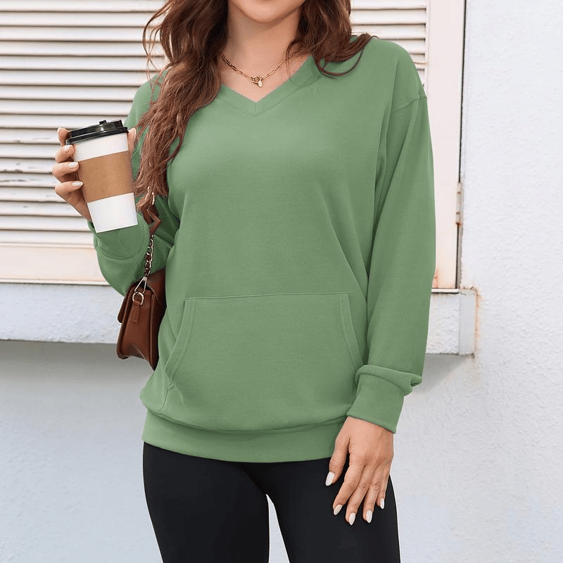 Women's Hoodless V-Neck Kangaroo Pocket Sweatshirt