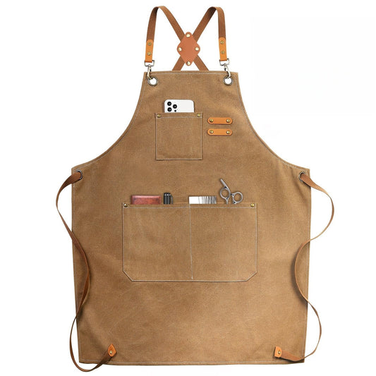 Cotton Canvas Cross Back Chef Apron (Adjustable, Large Pockets)