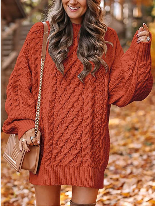 Knitted loose-fitting mock neck solid color sweater