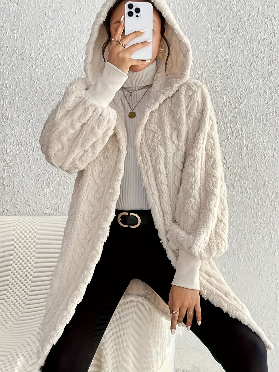 Women's Plush Fleece Soft Midi-Length Jacket with Pockets(BUY 2 FREE SHIPPING)