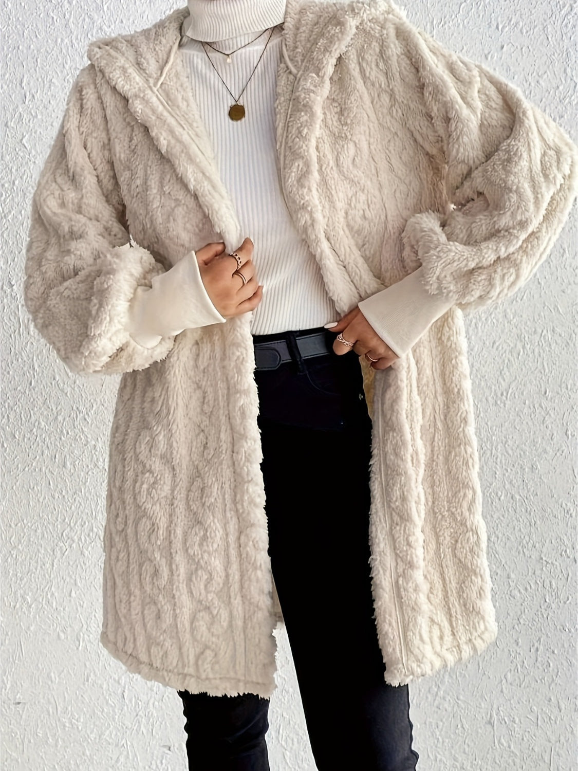 Women's Plush Fleece Soft Midi-Length Jacket with Pockets(BUY 2 FREE SHIPPING)