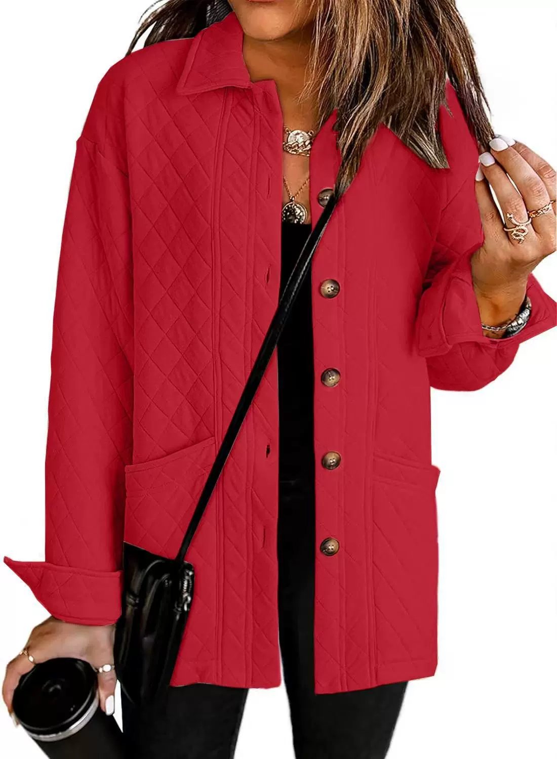 Women's Casual Button Down Long Sleeve Quilted Jackets