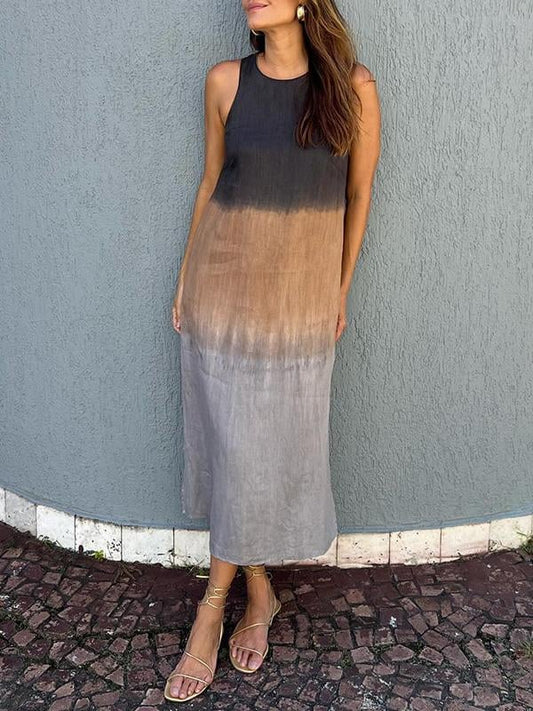 Casual cotton and linen slit gradient tie-dye long dress(buy 2 free shipping)-unitmotor™