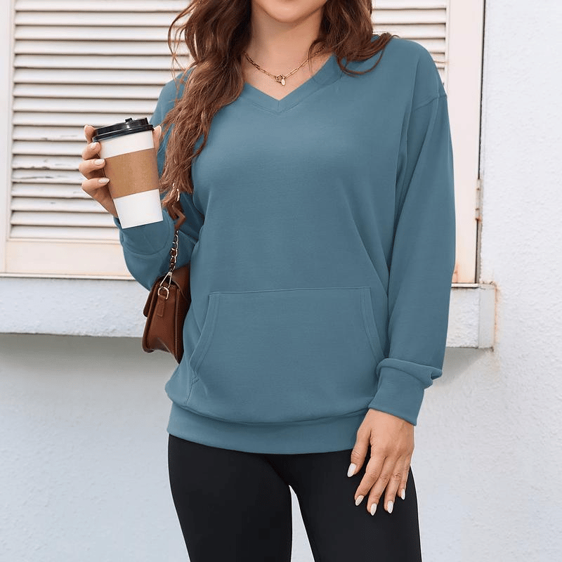 Women's Hoodless V-Neck Kangaroo Pocket Sweatshirt