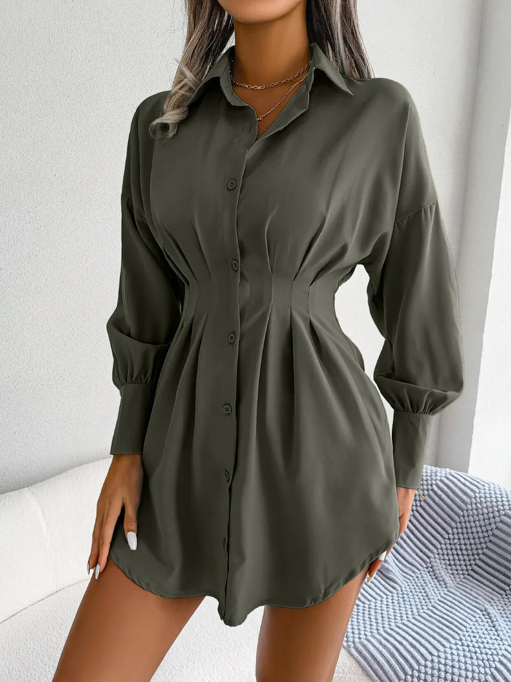 Asymmetric Lantern Sleeve Dress High-Waist | Elegant Fit | Statement Style