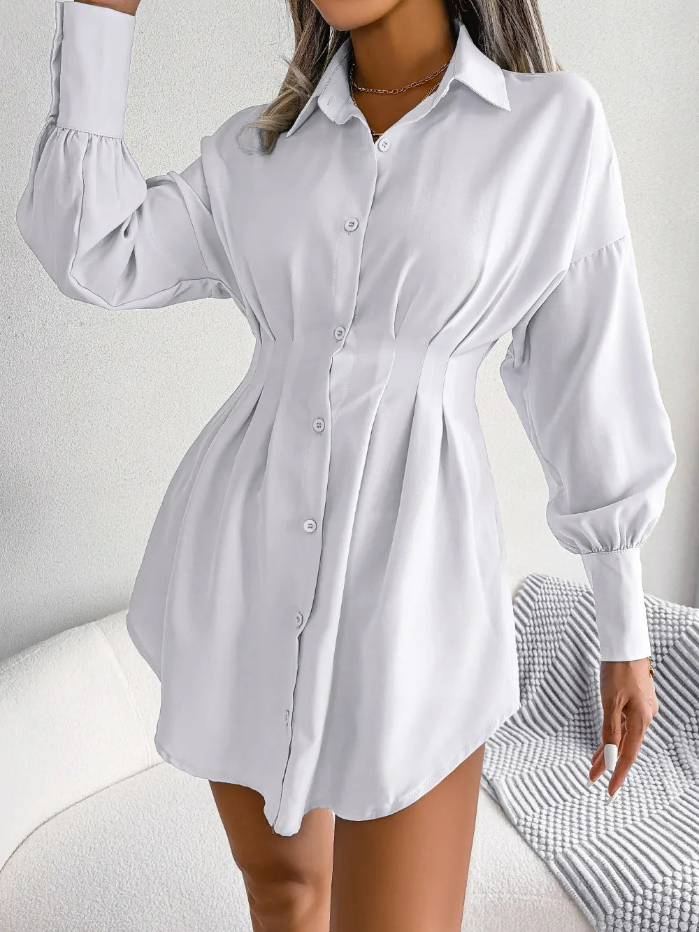Asymmetric Lantern Sleeve Dress High-Waist | Elegant Fit | Statement Style