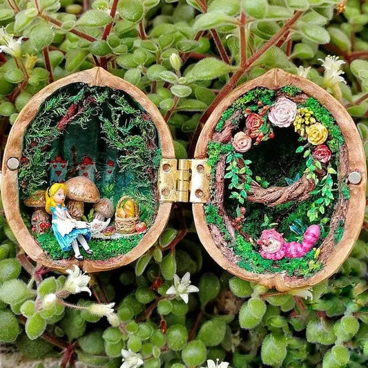 Handmade.Walnut Shell Doll House--Mini Library, Tiny World Inside Walnuts