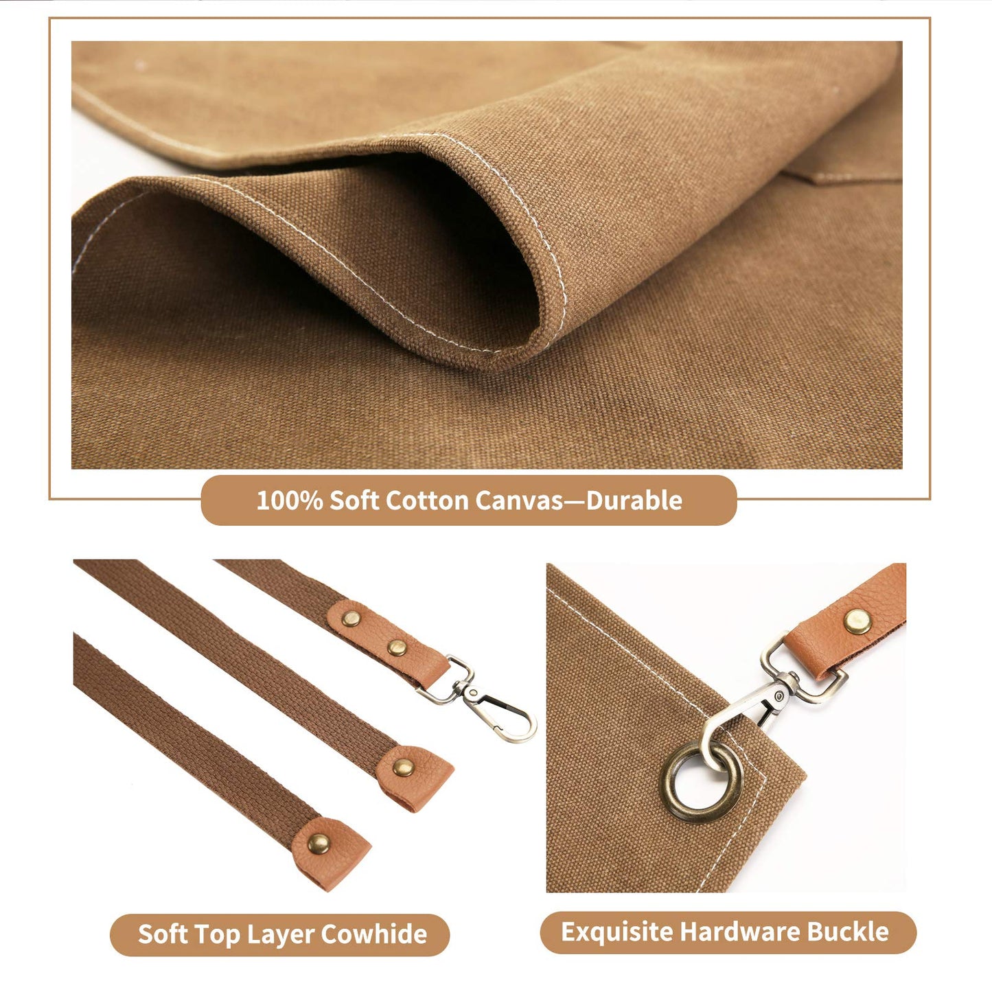 Cotton Canvas Cross Back Chef Apron (Adjustable, Large Pockets)