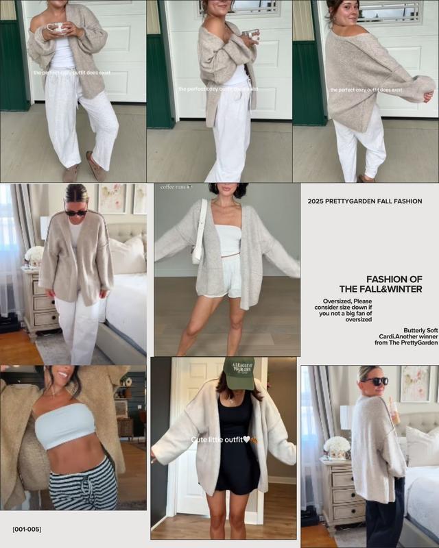 Women's Oversized Lantern Sleeve Knit Open Front Lightweight Sweater Knitwear Tops