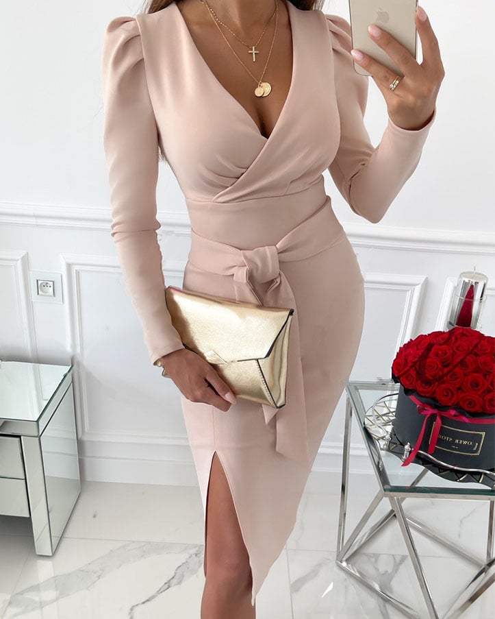 Women's Solid Color V-neck Tight Dress