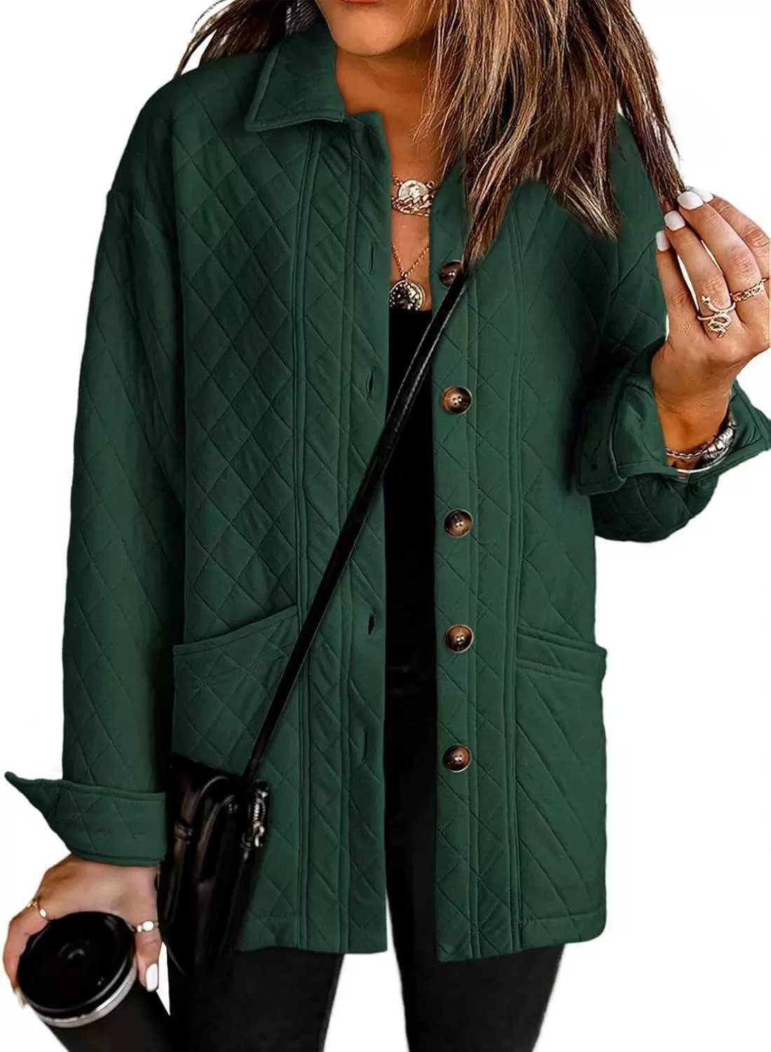 Women's Casual Button Down Long Sleeve Quilted Jackets