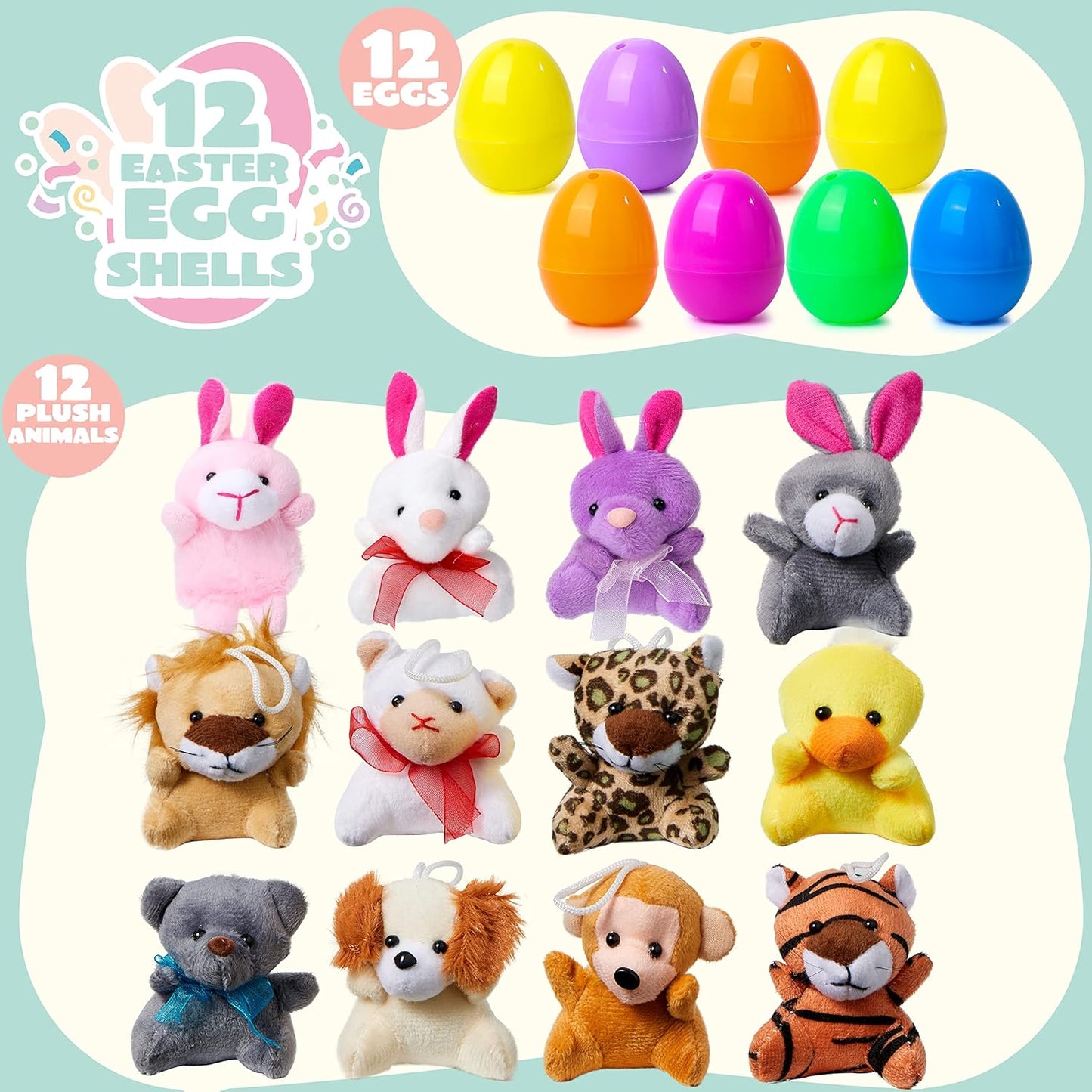 💥12/24/36 Pcs Prefilled Easter Eggs, Filled with Plush Animal Toys