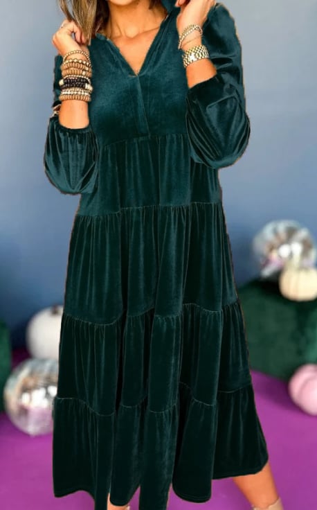 Women's Christmas V Neck Velvet Dress