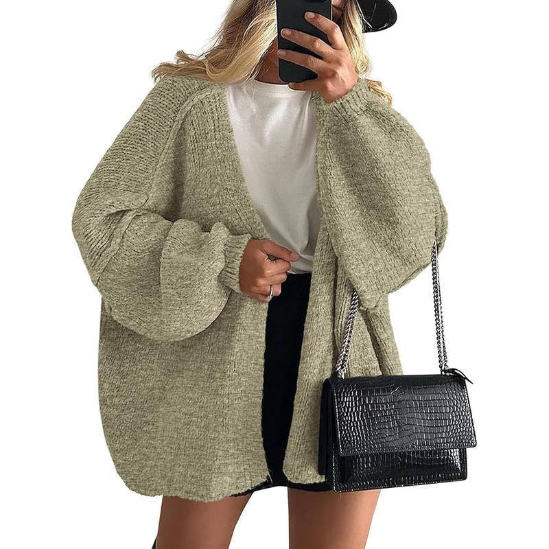 Women's Oversized Lantern Sleeve Knit Open Front Lightweight Sweater Knitwear Tops
