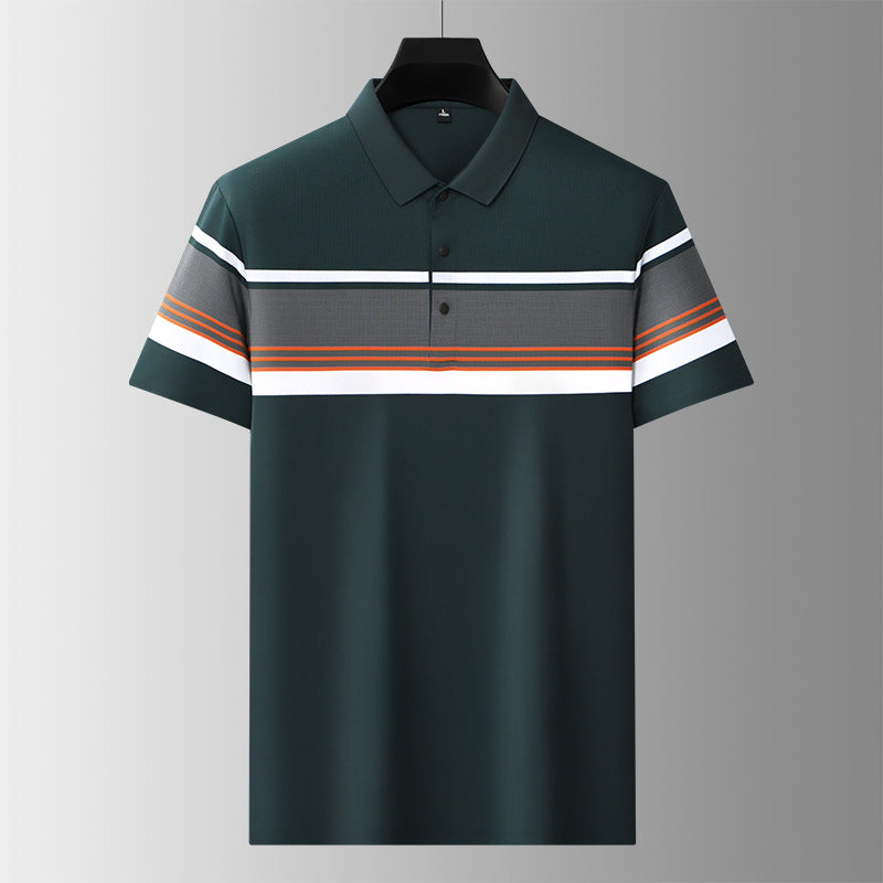 Men's high-end casual comfortable short-sleeved T-shirt men's wide striped fashion polo shirt-unitmotor™