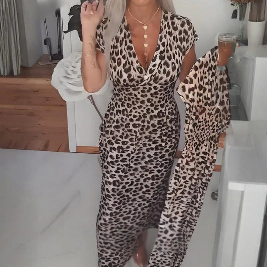 Women's V-Neck Leopard Print Dress