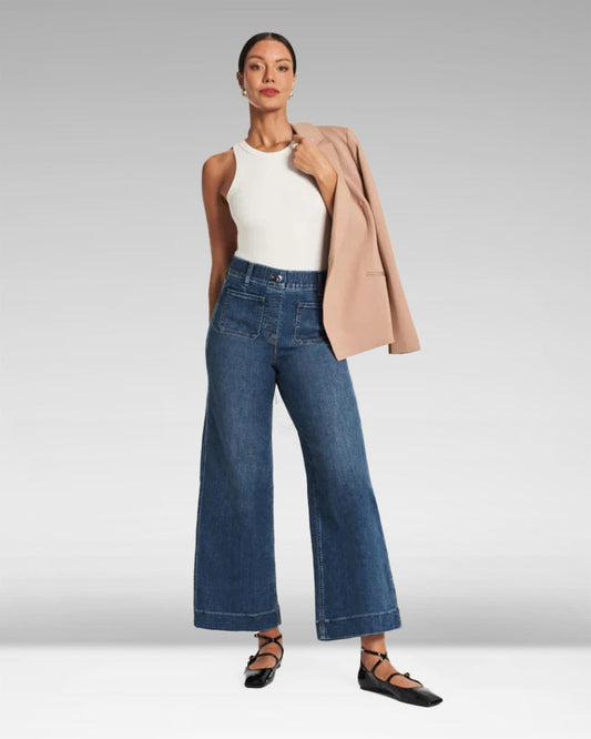 Cropped Wide-Leg Patch Pocket Jeans(Buy 2 Free Shipping)