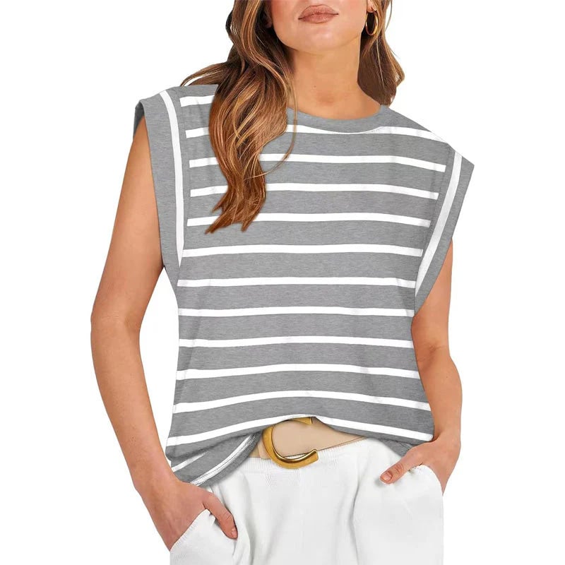 💖Women's Basic Fashion Casual Striped Sleeveless Vest T-Shirt