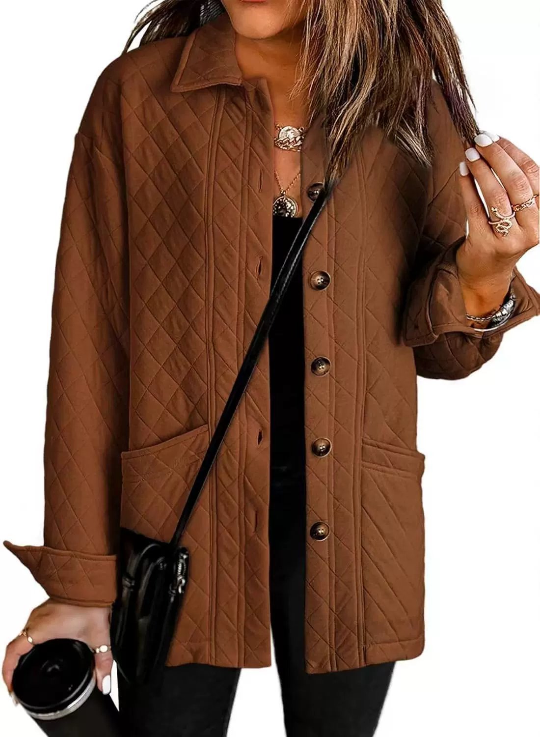 Women's Casual Button Down Long Sleeve Quilted Jackets