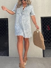 Short Sleeve Casual Denim Shirt Dress-Buy two and get free shipping!-unitmotor™