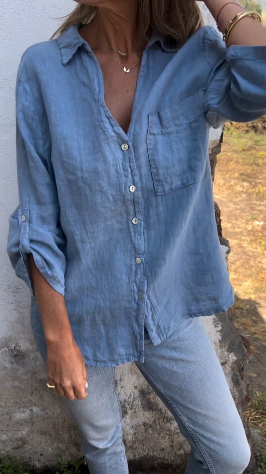 Cotton and Linen Mid-sleeve Lapel Shirt (Buy 2 Free Shipping)-unitmotor™