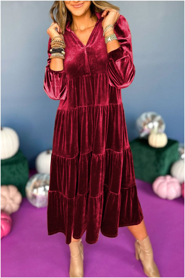 Women's Christmas V Neck Velvet Dress