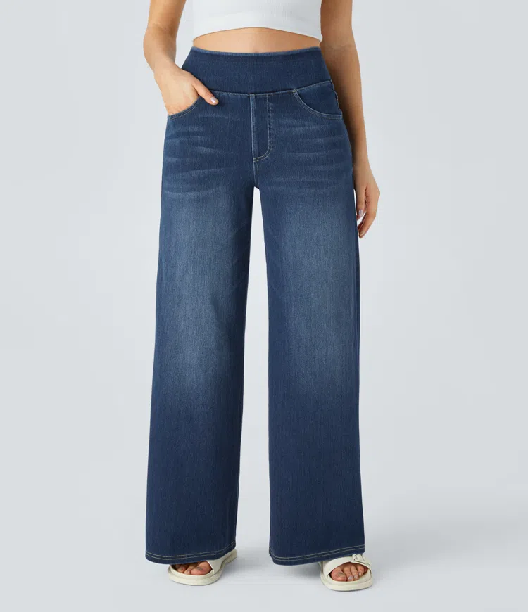 Quinn Super Stretch High-Waisted Wide Leg Jeans-unitmotor™