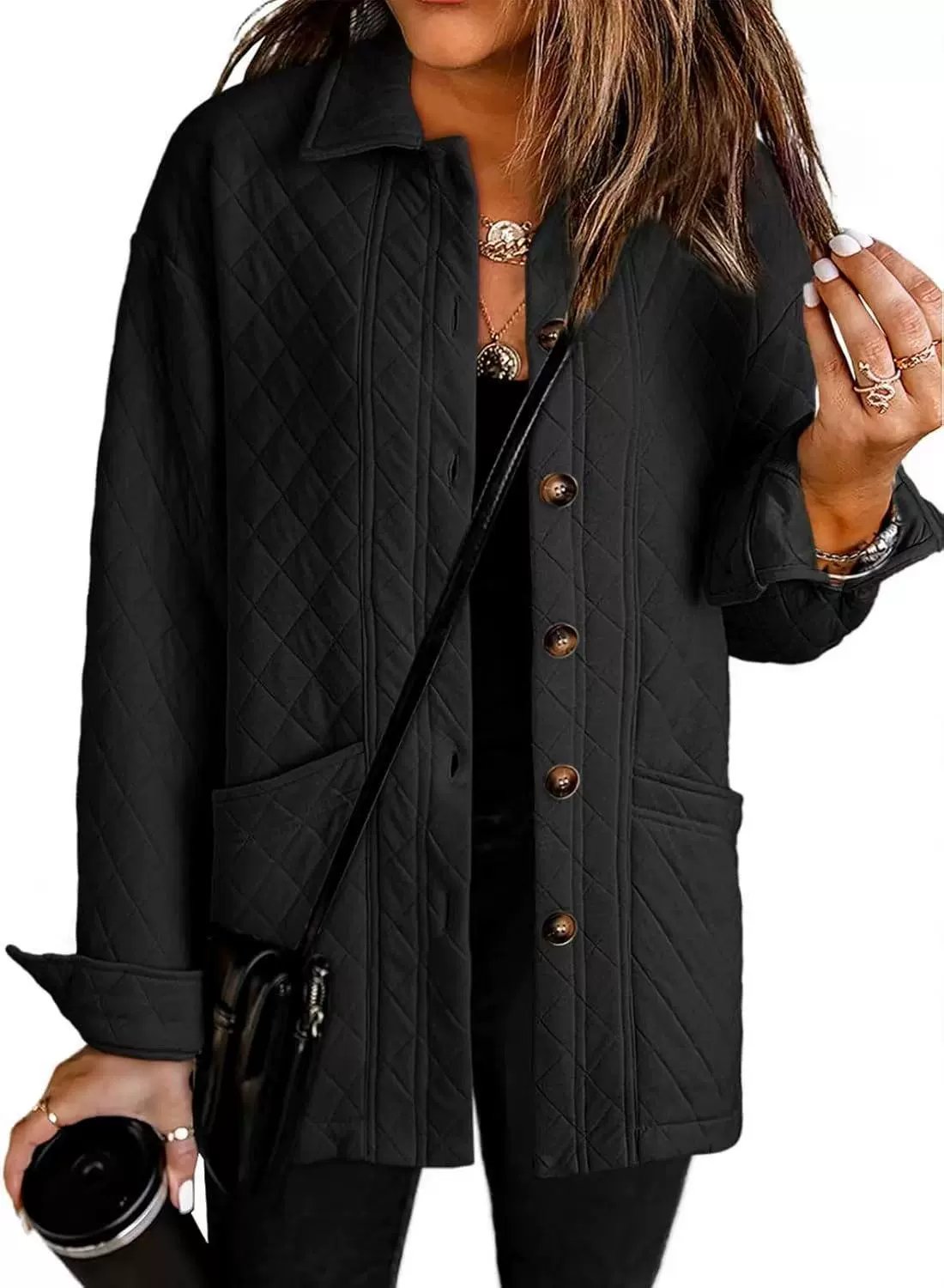 Women's Casual Button Down Long Sleeve Quilted Jackets