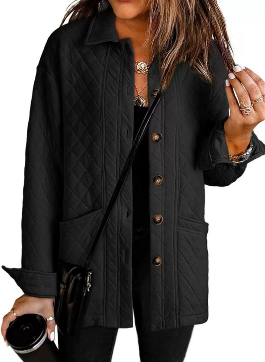 Women's Casual Button Down Long Sleeve Quilted Jackets
