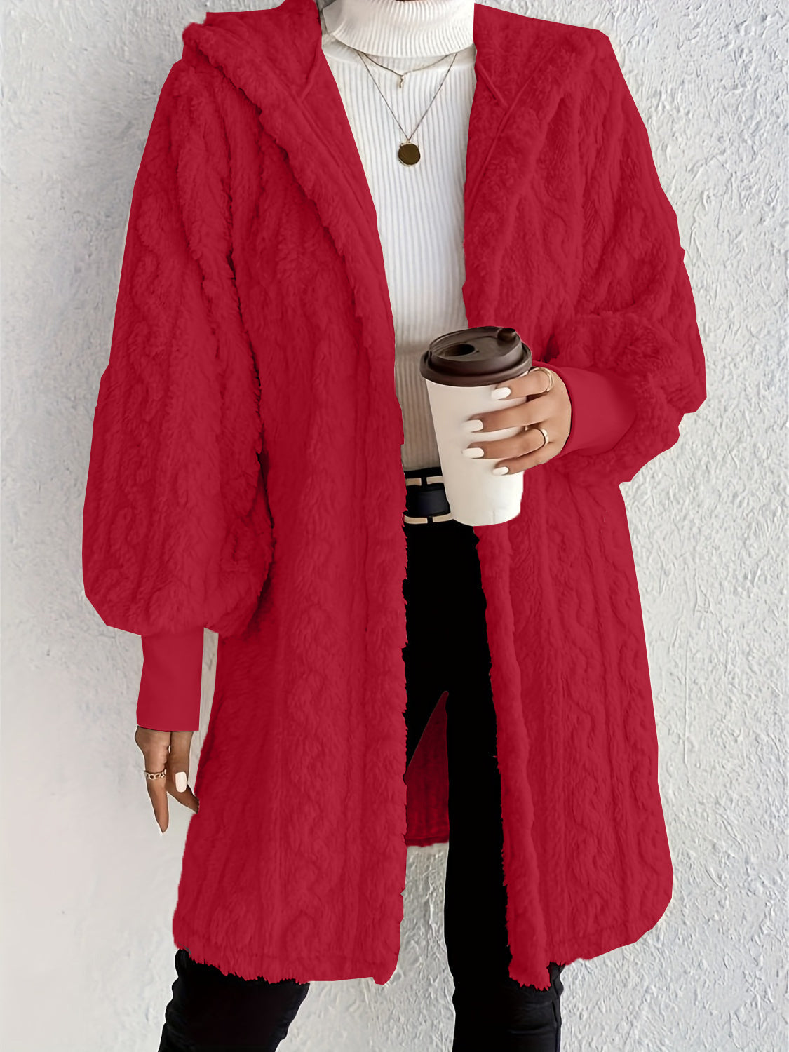 Women's Plush Fleece Soft Midi-Length Jacket with Pockets(BUY 2 FREE SHIPPING)