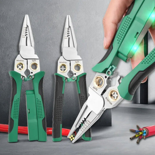 8 in 1 Wire Stripper Twister for Cutting and Pulling Wires, Cable Scissors,Voltage Tester Pliers, 12V to 250V Live
