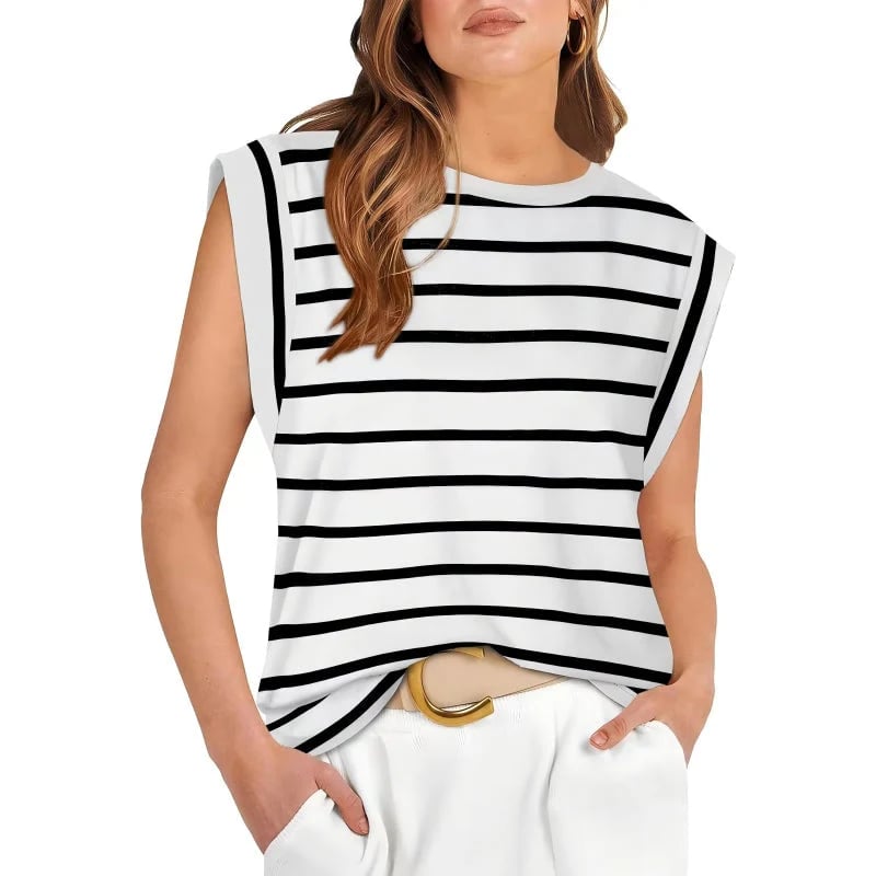 💖Women's Basic Fashion Casual Striped Sleeveless Vest T-Shirt